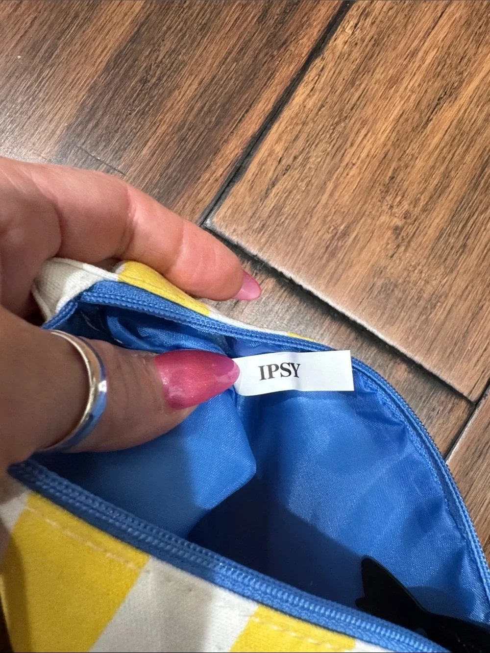 Ipsy Yellow & White Striped Cosmetic Glam Bag